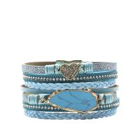 PU Leather Cord Bracelets, with Acrylic, multilayer & for woman & with rhinestone, skyblue 