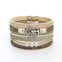 PU Leather Cord Bracelets, with Plastic Pearl & Zinc Alloy, multilayer & for woman 