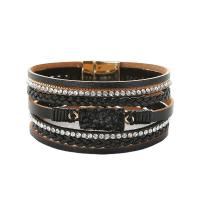 PU Leather Cord Bracelets, with Crystal, multilayer & for woman & with rhinestone 