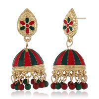 Enamel Zinc Alloy Drop Earring, with Wood, KC gold color plated, fashion jewelry & for woman 