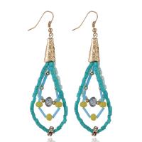 Glass Seed Beads Earring, Zinc Alloy, with Seedbead & Resin, fashion jewelry & for woman & with rhinestone, acid blue 