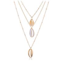 Fashion Multi Layer Necklace, Zinc Alloy, with Shell, with 2.76inch extender chain, gold color plated, fashion jewelry & multilayer & for woman Approx 22.44 Inch 