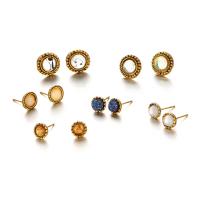 Zinc Alloy Stud Earring Set, with Plastic, 6 pieces & fashion jewelry & for woman & with rhinestone 