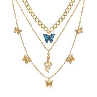 Fashion Multi Layer Necklace, Zinc Alloy, with 2.56inch extender chain, Butterfly, gold color plated, fashion jewelry & multilayer & for woman Approx 16.73 Inch 
