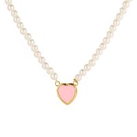 Plastic Pearl Necklace, Zinc Alloy, with Plastic Pearl, with 2.17inch extender chain, Heart, fashion jewelry & for woman & enamel Approx 18.11 Inch 