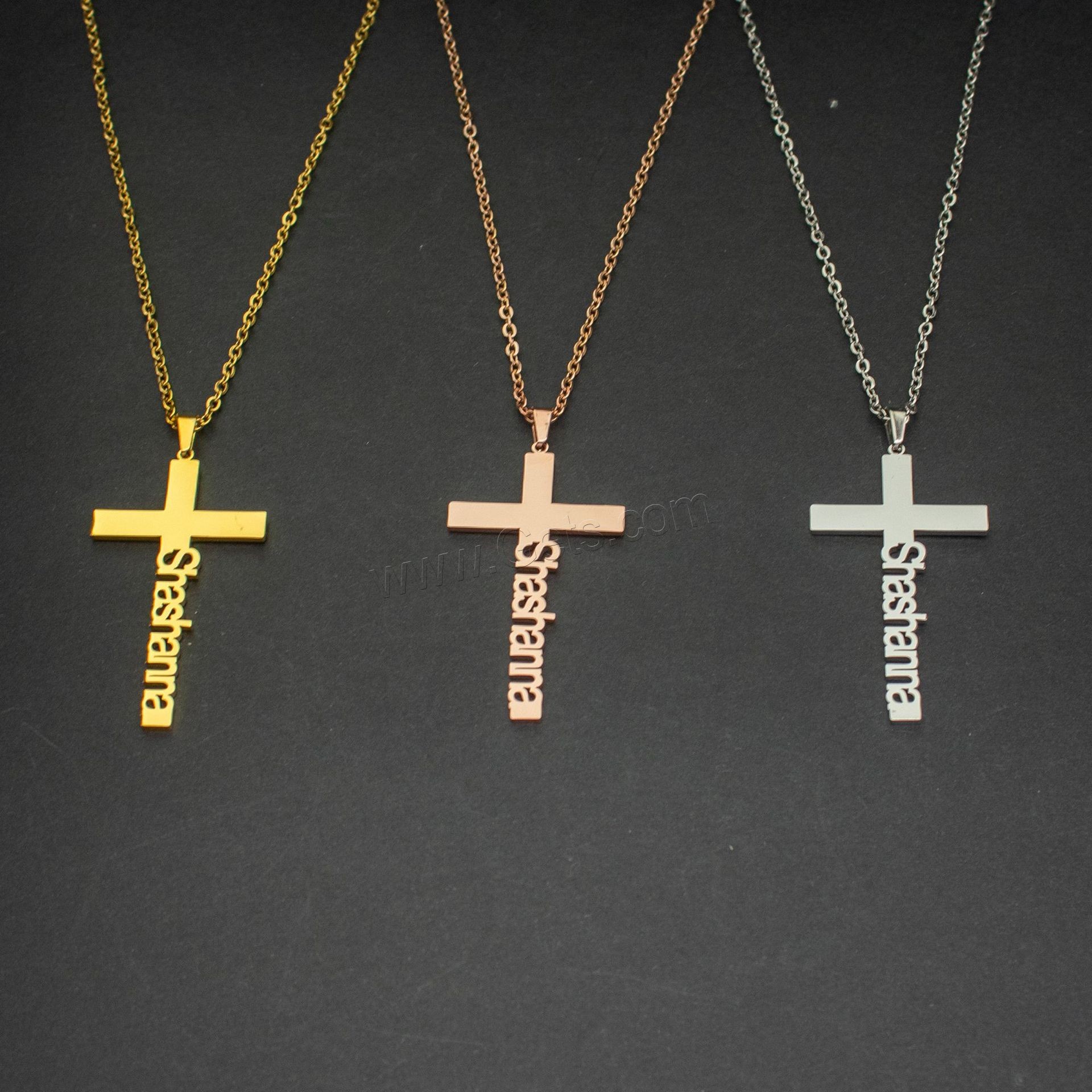 304 Stainless Steel Necklace, with 1.97inch extender chain, Cross, Vacuum Ion Plating, Each custom text must be less than 10 letters & fashion jewelry & Unisex, more colors for choice, Length:Approx 17.72 Inch, Sold By PC