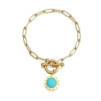 Stainless Steel Charm Bracelet, 304 Stainless Steel, with turquoise, Vacuum Ion Plating, fashion jewelry & for woman Approx 7.48 Inch 
