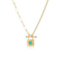 Stainless Steel Jewelry Necklace, 304 Stainless Steel, with turquoise, Vacuum Ion Plating, fashion jewelry & for woman, golden Approx 16.96 Inch 