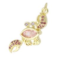 Cubic Zirconia Micro Pave Brass Pendant, Crab, gold color plated, fashion jewelry & DIY & micro pave cubic zirconia & for woman & enamel, pink Approx 3mm 