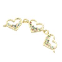 Cubic Zirconia Micro Pave Brass Connector, Heart, gold color plated, fashion jewelry & DIY & micro pave cubic zirconia & for woman, multi-colored Approx 0.5mm 