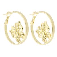 Brass Hoop Earring, Round, gold color plated, fashion jewelry & with butterfly pattern & micro pave cubic zirconia & for woman, golden 
