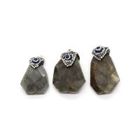 Gemstone ювелирные изделия Кулон, Природный камень, с клей & канифоль & Латунь, Нерегулярные, плакирован серебром, DIY, черный, 25x35- продается PC