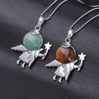 Gemstone Necklaces, Zinc Alloy, with Gemstone, Angel, platinum color plated & for woman Approx 17.72 Inch 