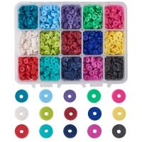 Polymer Clay Jewelry Beads, with Plastic Box, Flat Round, DIY & 15 cells, mixed colors Approx 2mm, Approx 