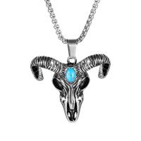 Titanium Steel Pendants, with turquoise, Horn, polished, DIY & for man, original color 