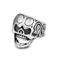 Titanium Steel Finger Ring, Skull, fashion jewelry & blacken, original color, 25.4mm,6.4mm 