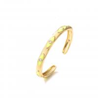 Brass Cuff Bangle, gold color plated, Adjustable & micro pave cubic zirconia & for woman & enamel 