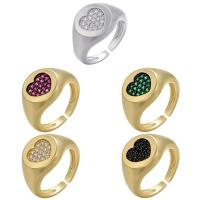 Brass Cuff Finger Ring, plated, Adjustable & with heart pattern & micro pave cubic zirconia & for woman 