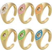 Латунь Манжеты палец кольцо, плакирован золотом, Регулируемый & инкрустированное микро кубического циркония & Женский & эмаль, Много цветов для выбора, 21.5mm, продается PC
