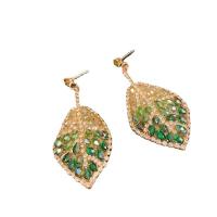 Zinc Alloy Rhinestone Drop Earring, Leaf, gold color plated, for woman & with rhinestone 