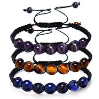 Gemstone Woven Ball Bracelets, with Cotton Cord, Round & Unisex, 8mm Approx 6.7-10.2 Inch 