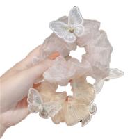 Hair Scrunchies, Cloth, with Plastic Pearl, Butterfly, Embroidery, Korean style & for woman 80mm 