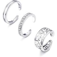 Brass Ring Set, Cupronickel, silver color plated, three pieces & adjustable & for woman & hollow 