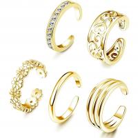 Brass Ring Set, Cupronickel, plated, 5 pieces & adjustable & for woman 