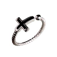 Brass Cuff Finger Ring, Cross, plated, Adjustable & for woman & enamel, US Ring 