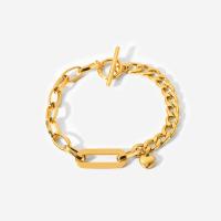 Stainless Steel Charm Bracelet, 304 Stainless Steel, Heart, 18K gold plated, for woman Approx 7.87 Inch 