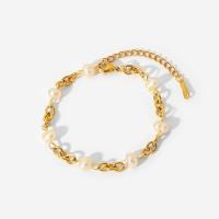 Cultured Freshwater Pearl Bracelets, 304 Stainless Steel, with Freshwater Pearl, with 1.8 inch extender chain, 18K gold plated, for woman Approx 6.3 Inch 
