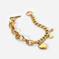 Stainless Steel Charm Bracelet, 304 Stainless Steel, Heart, 18K gold plated, micro pave cubic zirconia & for woman Approx 7.87 Inch 