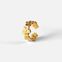 304 Stainless Steel Cuff Finger Ring, Flower, 18K gold plated, Adjustable & for woman 