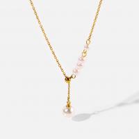 Natural Freshwater Pearl Necklace, 304 Stainless Steel, with Freshwater Pearl, with 1.96 inch extender chain, 18K gold plated, for woman Approx 17.32 Inch 