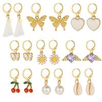 Zinc Alloy Earring Set, with Shell & Plastic Pearl, nine pieces & fashion jewelry & for woman & with rhinestone 