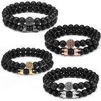 Gemstone Bracelets, Black Stone, with Brass, Crown, fashion jewelry & micro pave cubic zirconia & for man 8mm Approx 19 cm 