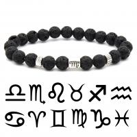 Lava Bead Bracelet, with Zinc Alloy, 12 Signs of the Zodiac, silver color plated, fashion jewelry & for man, black, 8mm Approx 19 cm 