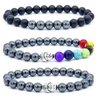 Gemstone Bracelets, Black Stone, with Gemstone & Hematite & Zinc Alloy, Round, silver color plated, fashion jewelry & Unisex 8mm Approx 19 cm 