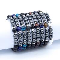 Gemstone Bracelets, with Zinc Alloy, Round, silver color plated, fashion jewelry & for man 8mm Approx 19 Inch 