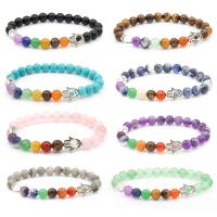 Gemstone Bracelets, with Zinc Alloy, Round, silver color plated, fashion jewelry & for man 8mm Approx 19 cm 