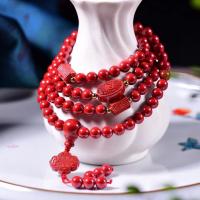 Мода Киноварь браслет, Женский, красный, 6mm, Приблизительно 108ПК/Strand, продается Strand