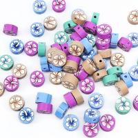 Flower Polymer Clay Beads, Flat Round, DIY & with flower pattern, mixed colors, 10mm, Approx 