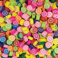 Obst Polymer Clay Perlen, Polymer Ton, flache Runde, DIY, gemischte Farben, 10mm, ca. 100PCs/Tasche, verkauft von Tasche