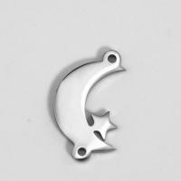 Stainless Steel Charm Connector, 304 Stainless Steel, Moon and Star, polished, DIY & 1/1 loop, original color 