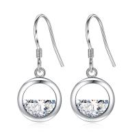 Cubic Zircon Brass Earring, Round, silver color plated, micro pave cubic zirconia & for woman, silver color 
