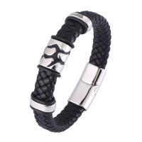 PU Leather Cord Bracelets, Microfiber PU, with 316 Stainless Steel, Carved, fashion jewelry 12mm 