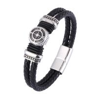 Split Layer Cowhide Leather, with 316 Stainless Steel, Double Layer & fashion jewelry 12mm 
