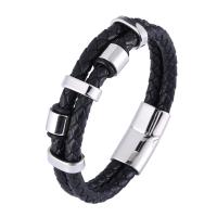 Cowhide Bracelets, Split Layer Cowhide Leather, with 316 Stainless Steel, polished, Double Layer & fashion jewelry 12mm 