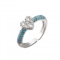 Rhinestone Brass Finger Ring, with turquoise, Heart, plated, Adjustable & for woman & with rhinestone 