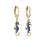 Huggie Hoop Drop Earring, Brass, Seahorse, gold color plated, for woman & enamel 